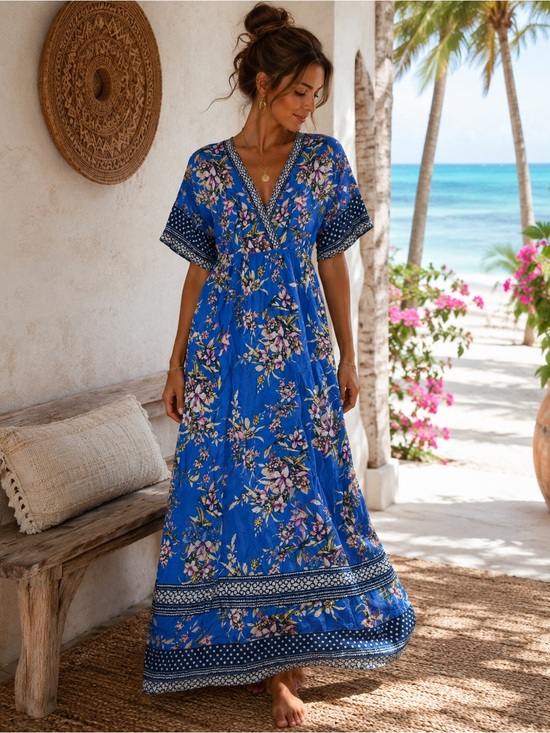 Flying Tomato Dresses & Skirts - Flying Tomato NWT Blue Floral Boho Maxi Dress Large